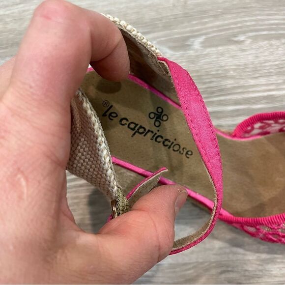 LE CAPRICCIOSE Lattice Slingback Espadrille Pink Lace Shoes Wedge US 6 UE36 - Picture 6 of 9